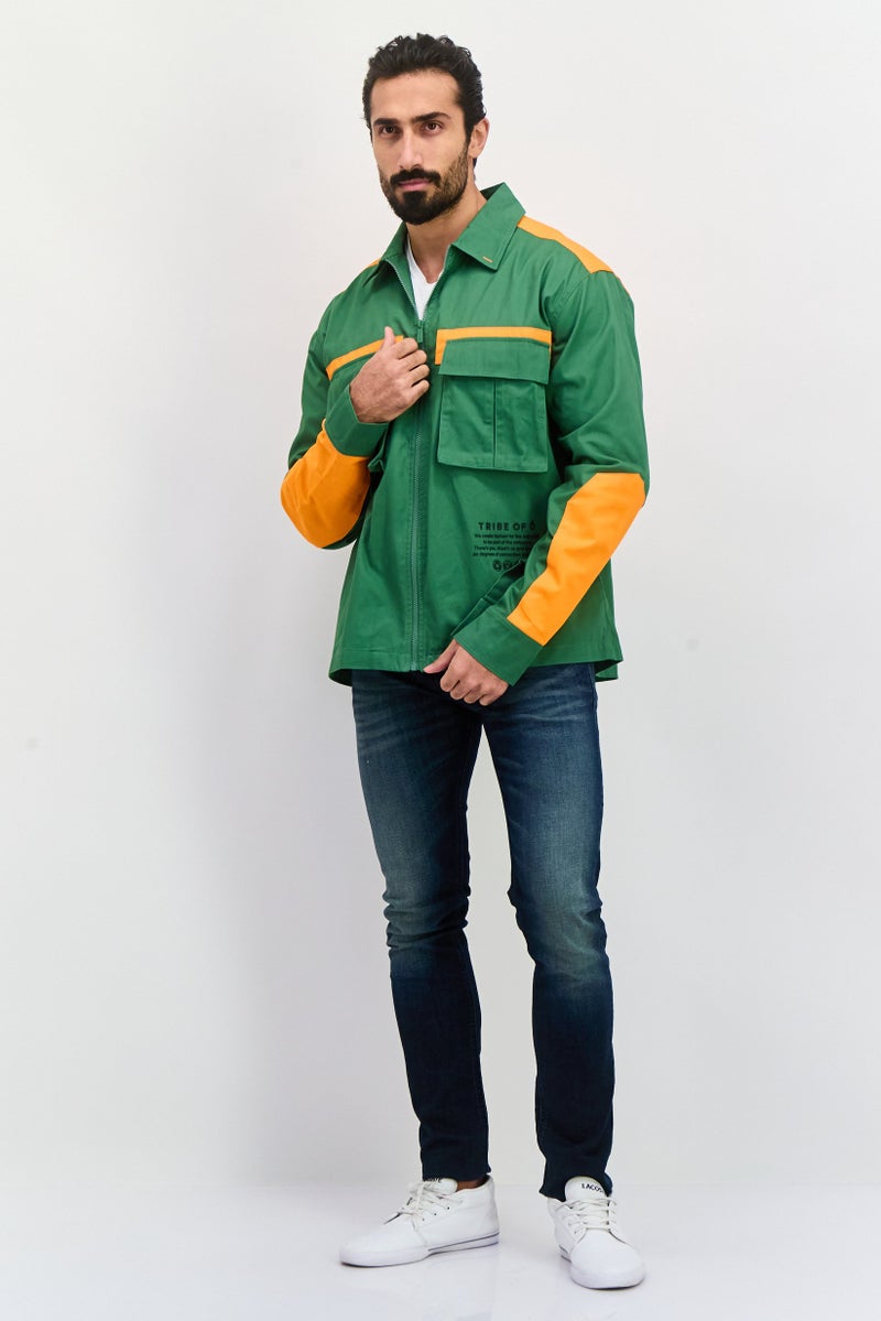 TRIBE OF 6 Men Two Tone Jacket Shirt, Green - Image 4